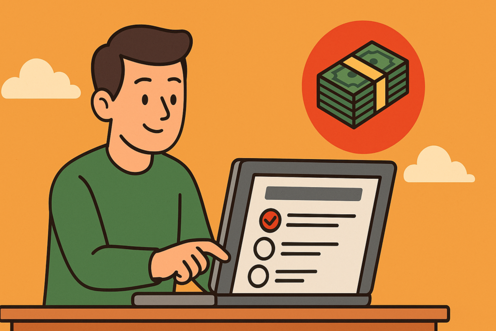 Homme répondant à un sondage en ligne