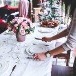 table setting, table, preparing, set, christmas, holidays, woman, girl, flowers, flower wallpaper, dishes, set table, interior, nature, decoration, dinner, flower background, beautiful flowers, meal, xmas